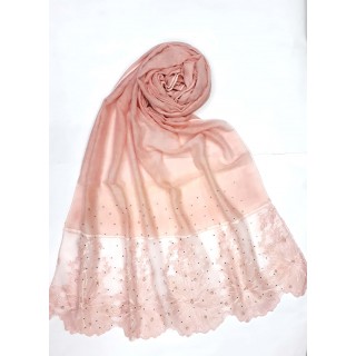 Designer Cotton diamond studded Women's Stole with flower print - Pink